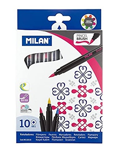 Caja de 10 rotuladores punta pincel Milan